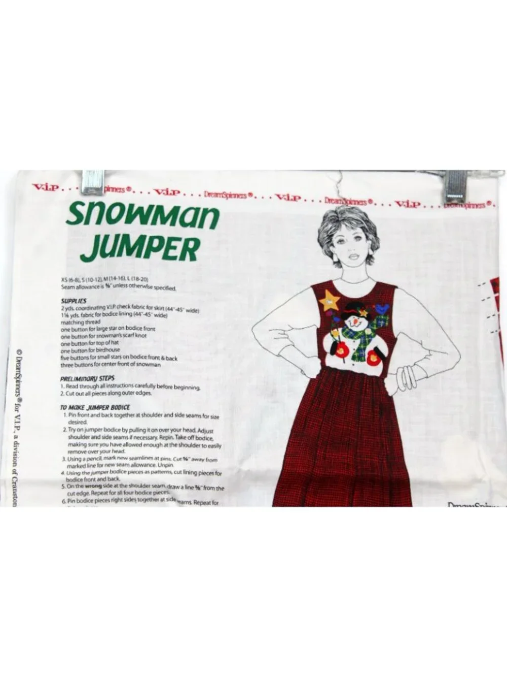Dream Spinners Cranston Fabric Panel Snowman Jumper Woman XS-L Sz 6-20 Red Plaid